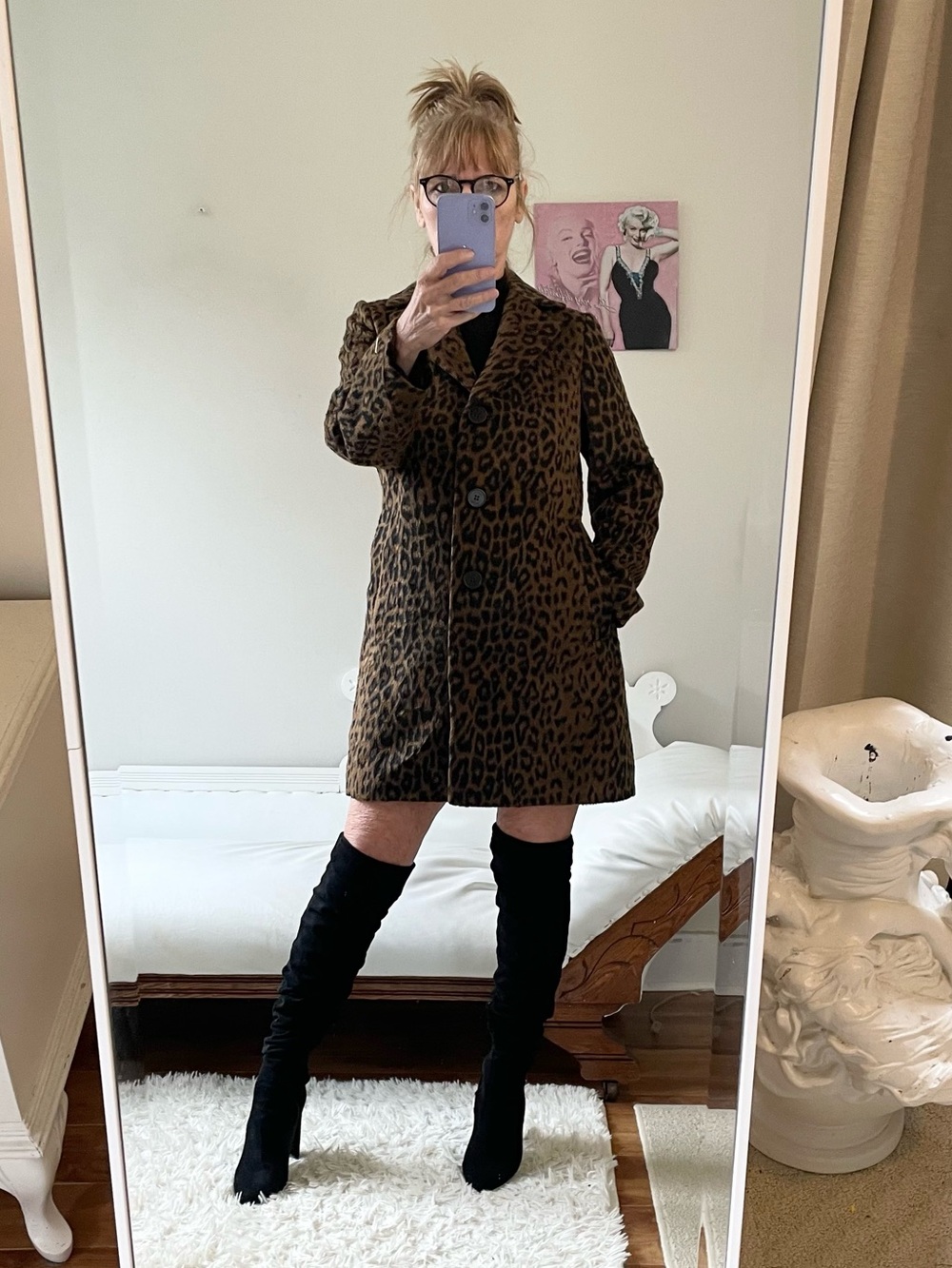 TAHARI BLACK BROWN LEOPARD PRINT COAT SINGLE BREASTED POCKETS VELVETY